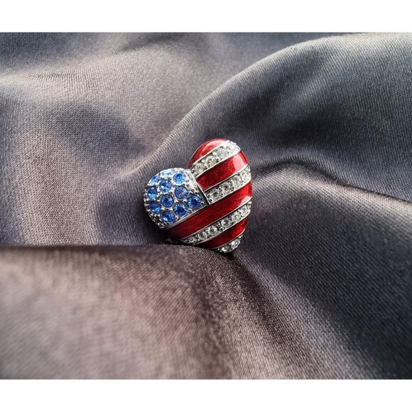 Vintage CHRISTOPHER RADKO Brave Heart Patriotic USA American Rhinestone Blue Red - Picture 4 of 4